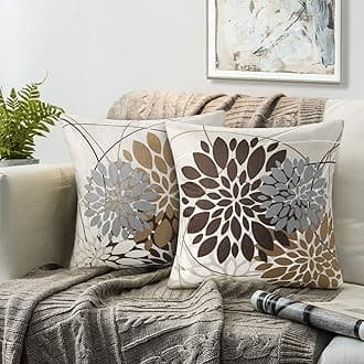 Brown Cushion Covers 45 x 45 Cushion Cover Geometric Flower Pillow Case Modern Decorative Throw Pillow Covers 2 Pack Square Linen Sofa Cushions Cover For Home Living Room Sofa Cushions Decoration
