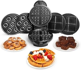3 in 1 Waffle Maker - Brownie & Doughnut Maker with Non-Stick Removable Plates, Cool Touch, Easy Clean - Makes Donuts & Brownies (Black, 800W)