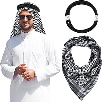Arab Shemagh Muslim Keffiyeh Head Wrap Scarf Arabic Tactical Desert Headwear with Aqel Rope Halloween Costume Accessories