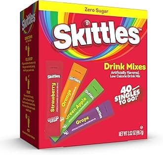 SINGLES TO GO! Skittles Go Variety Pack, Watertok Powdered Drink Mix, Zero Sugar, Low Calorie, Includes 4 Flavors: Green Apple, Strawberry, Grape, Orange, 1 Box (40 Single Servings)