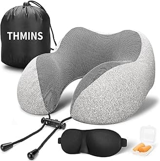 THMINS Travel Pillow for Sleeping Airplane, Neck Pillow for Travel Accessories, Airplane Travel Kit with 3D Eye Masks, Earplugs, and Luxury Bag