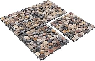 PURE ERAPebble Interlocking Floor Deck Tiles Polished Real Stone Tile Indoor Outdoor Use 12”x12” (4Pcs, 4 sq. Ft, Polished Mixed Color)- Great Upgrade to Patio Backyard Pathway