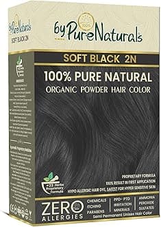byPureNaturals 100% Organic Powder Soft Black Hair Color (60 Gram) | Pure Natural Hair Colour for Men & Women | Chemical Free & Ammonia Free Hair Colour Organic & Natural Hair Color