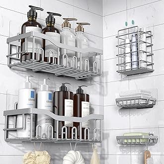 EUDELE 5-Pack Rustproof Stainless Steel Shower Caddy Set– No Drill Adhesive Bathroom Organizer, Space-Saving Shower Shelves for Apartment Essentials, Bathroom/Kitchen Storage Home Decor-L Size