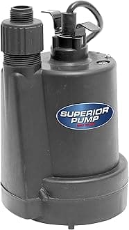 Superior Pump 91025 1/5 HP Thermoplastic Submersible Utility Pump with 10-Foot Cord, Black