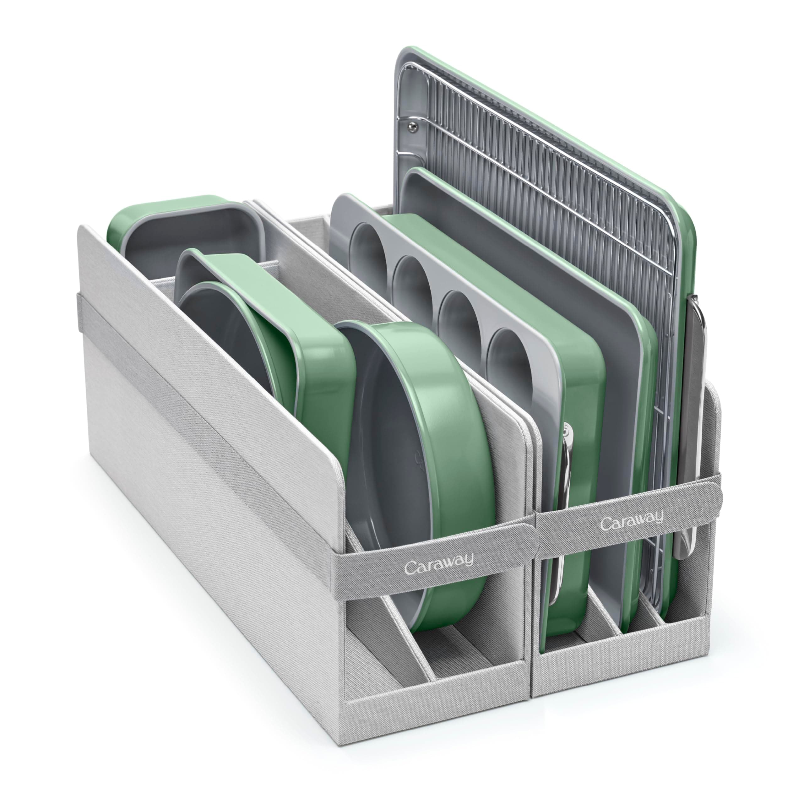 Nonstick Ceramic Bakeware Set (11 Pieces) - Baking Sheets, Assorted Baking Pans, Cooling Rack, & Storage - Aluminized Steel Body - Non Toxic, PTFE & PFOA Free - Sage