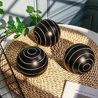 Decorative Orbs for Bowls and Vases, Circle Pattern, 4 inch Resin Round Sphere Balls, Set of 3, Living Room Coffee Table Centerpiece