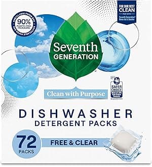Seventh Generation Dishwasher Detergent Packs for sparkling dishes Free & Clear Dishwasher Tabs (72 Count)