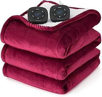 Electric Blanket King Size - Dual Control Heated Blanket King Size, Fast Heating with 10 Time Settings & 10 Heat Settings, Warm Gift for Grandma (100x90 inches, Burgundy)