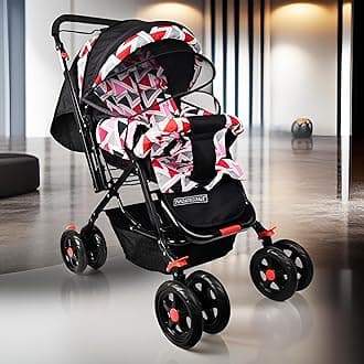 Pandaoriginals Jumbo Baby Stroller Pram for 0-3 Years 5 Point Safety Harness,360° Swivel Wheel Stroller (Red)