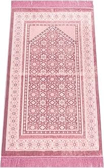 ihvan online, Soft Plush Lux Velvet Muslim Prayer Rug | Thick Janamaz | Sajadah | Soft Islamic Prayer Rug | Islamic Gifts | Prayer Carpet Mat, Elegant, Color: Pink