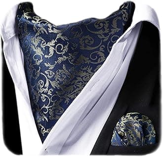 HISDERN Ascot Ties for Men Paisley Cravat Tie and Pocket Square Set Floral Mens Ascot Scarf Handkerchief Wedding Party