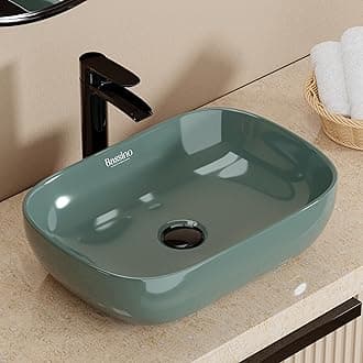 BASSINO 18x13x5.5 Inches Ceramic Counter Top Wash Basin/10 Years Glazing Warranty/Green Basin for Bathroom/Rectangular Shape Tabletop Washbasin for Restaurant/Dining Hall/Living Room(Glossy)