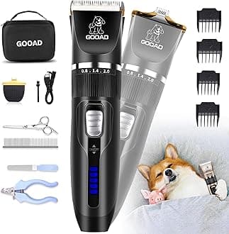 Dog Clippers Grooming Kit and Paw Trimmer,Cordless,Low Noise, Electric Quiet,Rechargeable, Dog Trimmer Grooming, Pet Hair Clippers for Thick Coats,Shaver for Small and Large Dogs Cats(Black)