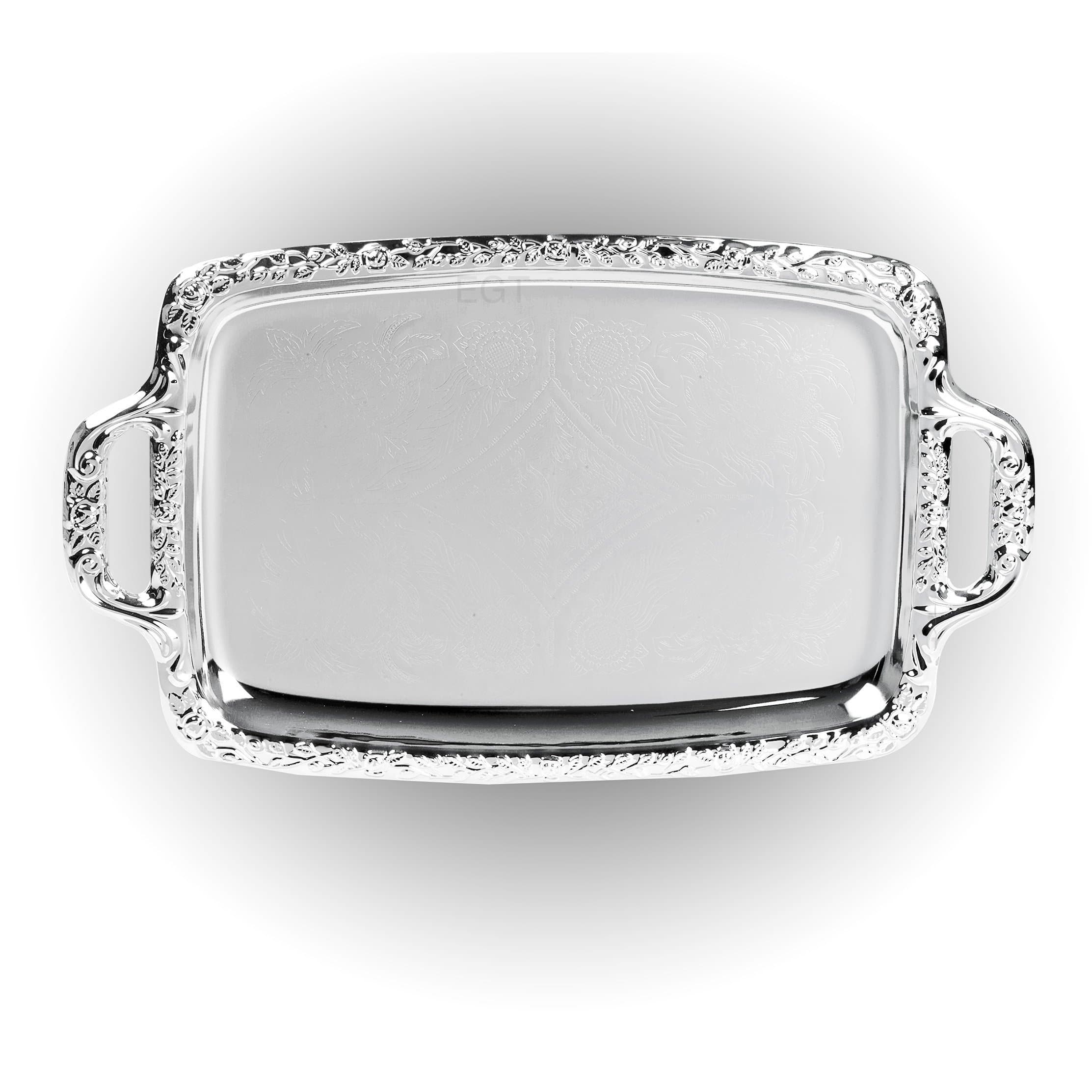 Silver Effect Polished Aluminium Rectangle Serving Tray Dinner Platter Tableware Drinks Tea Metal Dinner Dish Plate