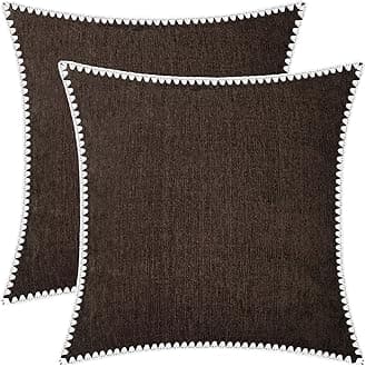 BRAWARM Throw Pillow Covers 18x18 Inches - Coffee Chenille Pillow Covers with Shell Edge, Pack of 2 Solid Dyed Soft Chenille Pillow Cases for Couch Sofa Bed Home Decoration