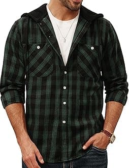 PJ PAUL JONESMen's Flannel Shirt Plaid Hoodie Casual Shirt Long Sleeve Lightweight Shirt Jackets