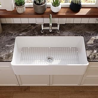 Deer Valley36 Inch Farmhouse Kitchen Sink, Fireclay White Undermount Kitchen Sink, Apron-Front, Large Deep Single Bowl with Bottom Grid & Strainer