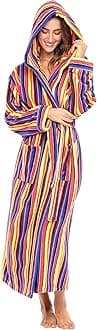 Alexander Del Rossa Plush Fleece Robe for Women, Long Hooded Bathrobe with Hood, Plus Size