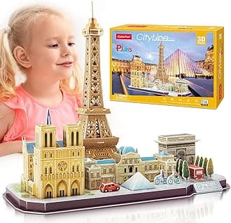 CubicFun 3D Puzzles Paris City Skyline Puzzle DIY Building Model Kits, France Decoration and Souvenir Gift for Kids and Teenagers, Notre Dame de Paris, Eiffel Tower, The Louvre 114 Pieces