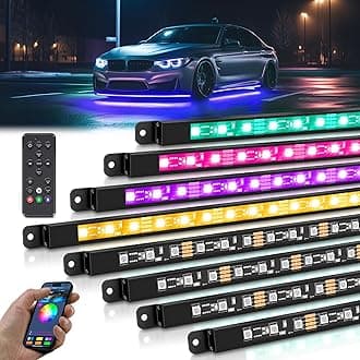 8Pcs N8+ RGBW Underglow LED Lights for Cars, APP & Remote Dual Control, IP68 Waterproof Aluminum Multicolor Modes Music Soundsync Exterior Neon Accent Car Underglow Kit, 2 Years Warranty