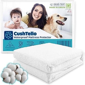 CushTello™ 100% Waterproof Mattress Protector Full Size Bed - 180gsm Cotton Blend Fitted Sheet Style - Noiseless & Machine Washable - Soft & Breathable Waterproof Mattress Cover Full Size Bed