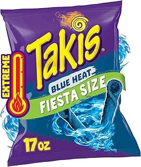 Blue Heat 17 oz Fiesta Size Bag, Hot Chili Pepper Flavored Extreme Spicy Rolled Tortilla Chips