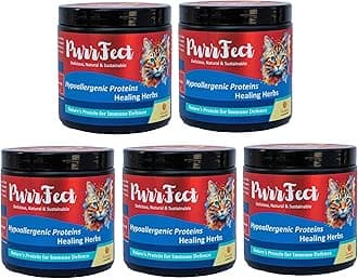 Cat Supplement Topper Powder | Omega 3 6, Amino Acids, Probiotics, Multivitamin | Skin, Coat, Joint, Gut Nutrition | Collagen for Kitten to Adult Cats | Food Additive | 5x150g