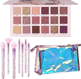 Makeup Kit for Women & Teens,18 Colors Nude Eyeshadow +7pcs Soft Makeup Brushes + Pink Cosmetic Bag Makeup Sets, Shimmer Matte Glitter Makeup Palettes Set for Girls Beginners & Professional