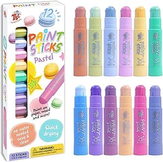 TBC The Best Crafts Paint Sticks, 12 Colors Pastel, Washable, Non-toxic, Tempera Paint Sticks for Kids and Students