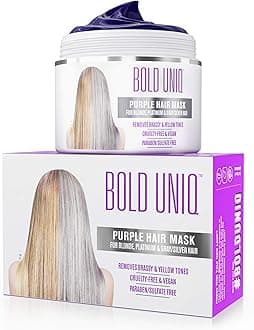 Bold Uniq Purple Hair Mask - Toner For Blonde, Platinum, Bleached, Silver, Gray, Ash & Brassy Hair - Remove Yellow Tones & Condition Dry, Damaged Hair - Cruelty Free & Vegan - 6.76oz