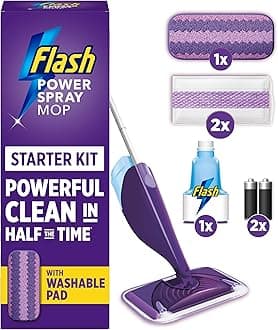 Flash Power Spray Mop Floor Cleaner Starter Kit (1 Washable + 2 Disposable Pads), All-In-One System For Your Floors