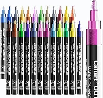 Caliart 24 Colors Outline Markers Shimmer Glitter Pens, Doodling Marker Set for Adults Artists, Cool Fun Craft Drawing Art Supplies