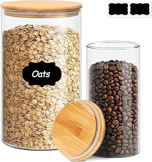 ComSaf 4100ml/1300ml Glass Jar with Bamboo Lid, Glass Food Storage Container with Airtight Lid, Clear Glass Food Canister Set of 2 for Dry food like Rice, Sugar, Flour, Pasta, Cereal, Beans, Nuts
