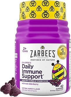 Zarbee's Elderberry Gummies for Kids with Vitamin C; Zinc & Elderberry; Daily Childrens Immune Support Vitamins Gummy for Children Ages 2 and Up; Natural Berry Flavor; 42 Count