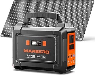 MARBERO Solar Generator 167Wh Camping Portable Power Station 200W Peak with Foldable Solar Panels 30W with AC Outlet 110V Multi-Port LED Flashlights for CPAP Home Camping Hurricane Emergency