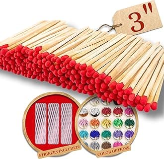 500 Count - 3" Long Red Color Matches | Three Inch Coloful Loose Wooden Safety Match Sticks for Candle Display | Refill Decorative Jar Holder Bottle | Striker Included