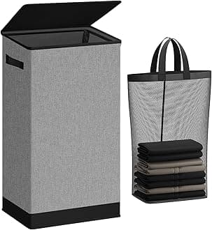 SOLEDI 100L Laundry Basket with Lid Large Washing Basket, Sturdy Hamper with Removable Bag, Collapsible Storage Baskets Dirty Clothes Basket for Bedroom, Bathroom, Laundry, Dorm, RV, Apartment, Grey