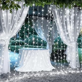 Brightown Window Curtain Lights, 600 Led 20 Feet Dimmable with Remote to Set 8 Lighting Modes and Timer, Fairy Led Lights for Bedroom Wall Wedding Decorate String Lights, Pure White, No Curtain