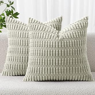 MIULEE Pack of 2 Corduroy Decorative Euro Sham Throw Pillow Covers 24x24 Inch Soft Boho Striped Pillow Covers Modern Farmhouse Home Decor for Summer Sofa Living Room Couch Bed Light Green