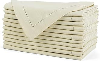 FINGERCRAFT Hemstitched Cotton Table Napkins – Set of 6, 20x20 Inch, 100% Cotton Cloth Napkins with Faggoting Stitching – Durable & Elegant for Parties, Everyday Use (Beige Slub, Set of 6)