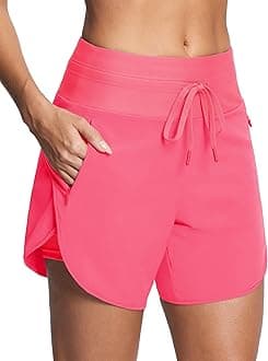 Womens 5.5" Swim Shorts High Waisted Board Shorts with Pockets Quick Dry UPF 50+ Beach Shorts with Liner