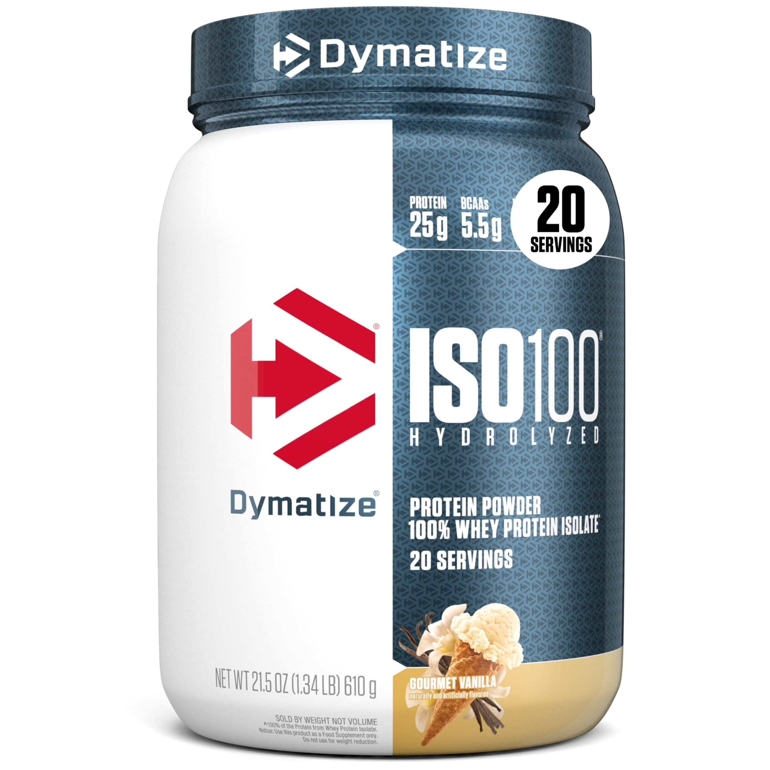 ISO100 Whey Protein Powder Isolate, Gourmet Vanilla, 25g of Protein, 5.5g BCAAs, Less Than 120 Cal., Gluten Free, 1g Fat, 1g Sugar, 2g Carb (20 Servings)
