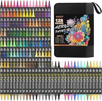 128 Acrylic Paint Markers, Dual Tip Brush Paint Pens for Rock Painting, Wood, Glass, Stone, Canvas, Ceramic, Fabric - Fine & Brush Tip Water Based Acrylic Markers Pens