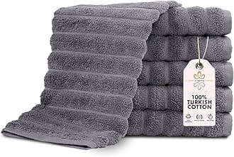 Classic Turkish Towels CTT Luxurious 100% Turkish Cotton Washcloths 6 Pack, Highly Absorbent & Quick Dry, Face Towels Wash Cloths for Hotel, Spa & Gym | 13"x13" (Grey)