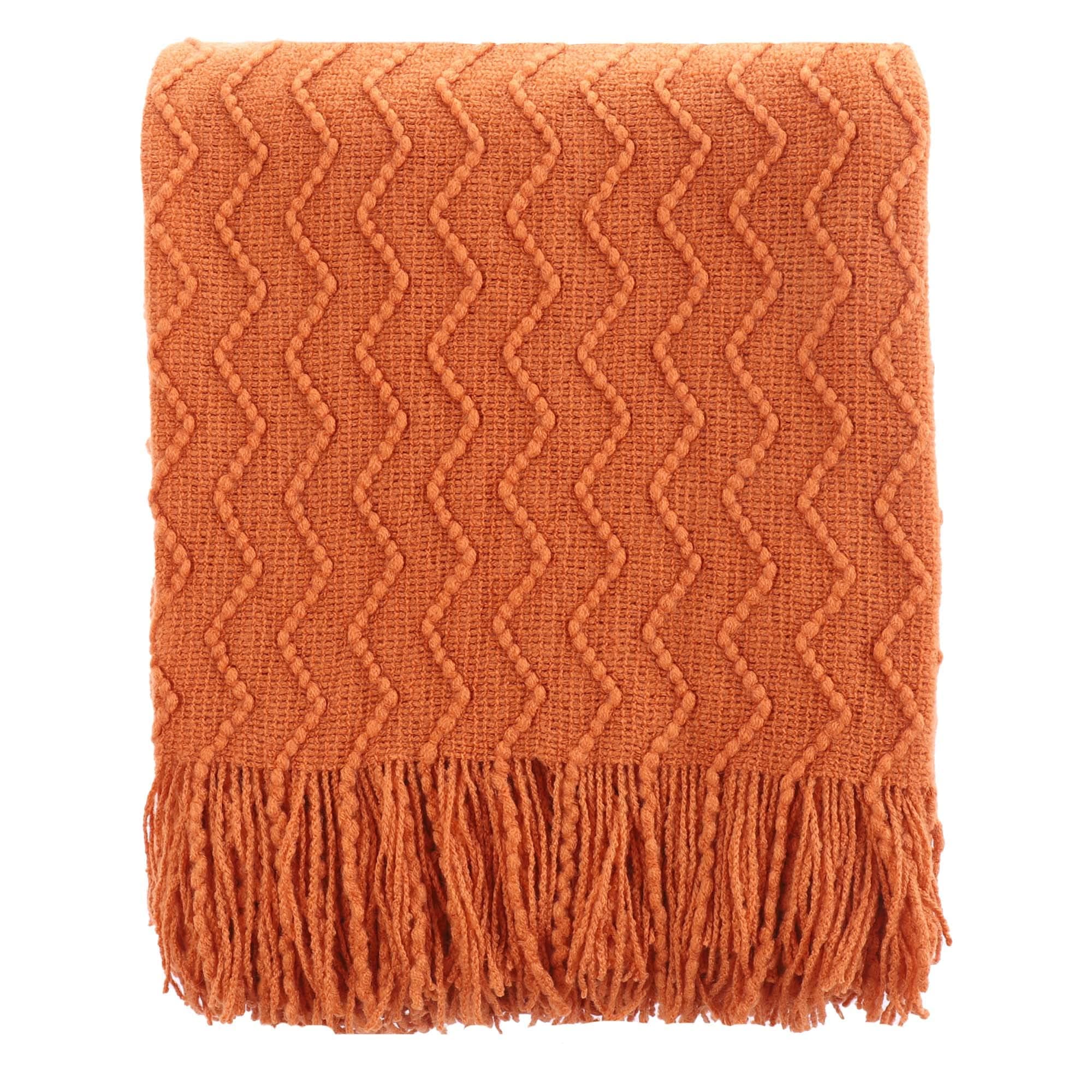 BATTILO HOME Lightweight Throw Blanket Textured Solid Soft Sofa Couch Cover Decorative Knitted Blanket, 50"x60", Orange