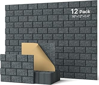 Soundproofing Panels,Soundsbay 12 Pack Sound Proof Panels for Walls Self-Adhesive, 16"×12"×0.4" Soundproof Wall Panels, Brick Acoustic Wall Panels for Walls, Office,Reccording Studio, Ceiling