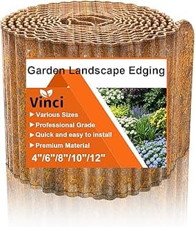Vinci Garden Landscape Edging Border, 10 Inch x 20 FT Corrugated Sturdy Metal Easy Installation Safe Hemmed Lawn Garden Border Edges for DIY Flower Beds,Pathways and Patio Design (Rusted)