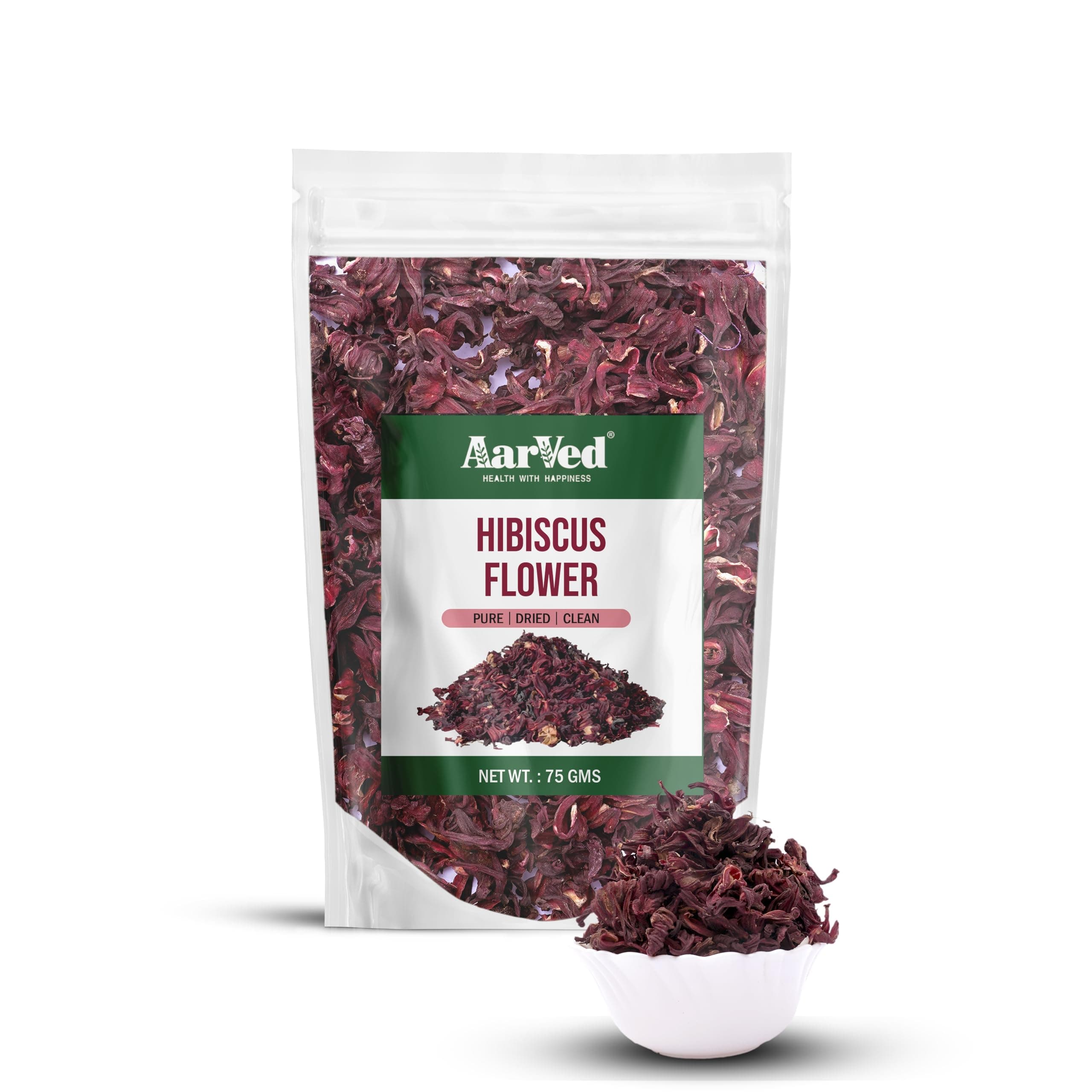 Aarved Dried Natural Hibiscus Flowers (75g, Pack of 1) Refreshing Herbal tea for Tangy Detox Drinks, Skin & Hair Care | Caffeine-Free, Rich in Vitamin C | Antioxidant Rich Roselle Tea For Dull Hair