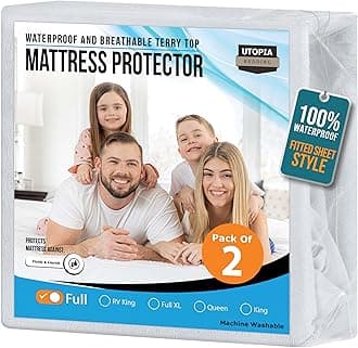Utopia Bedding Waterproof Mattress Protector Full Size 2 Pack 200gsm Breathable Terry Mattress Cover Fitted Style with Stretchy Pockets (White)